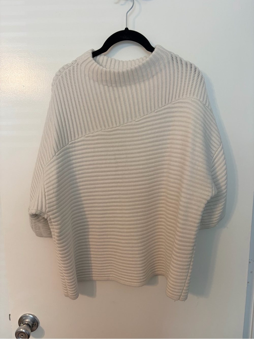 Chico’s Size 2 Cream Ribbed Dolman Mock Neck Oversized Sweater